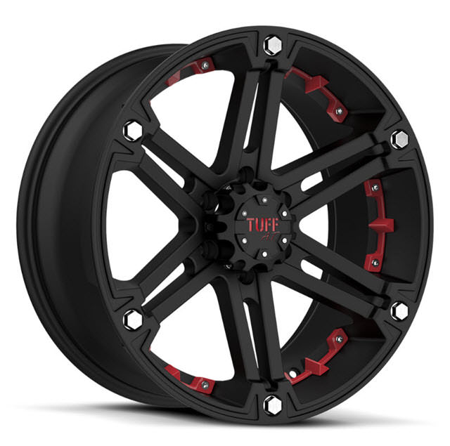Pictures for Tuff A.T Wheels T01 (Red Inserts) Black Flat